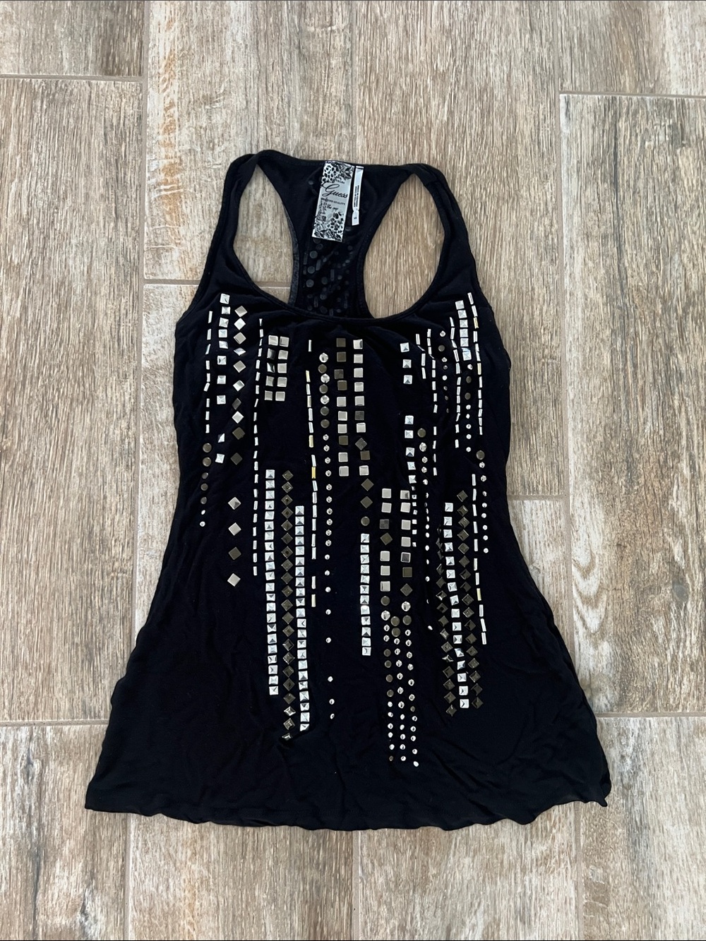 Guess Black Racerback Tank with Silver Stud Detail